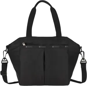 LeSportsac Recycled Black Small Ever Tote Handbag/Satchel & Convertible Crossbody   Top Handle Tote & Cosmetic Bag, Style 3801/Color R086, Sleek Black New Environmentally Conscious Recycled Collection