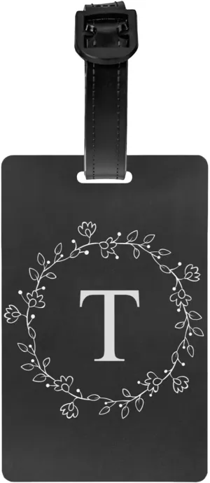 Letter T Luggage Tag for Suitcase Women Men Travel Bag Baggage Labels Name ID Address Card Identifiers PVC Black