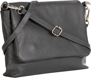 LiaTalia Women's Real Italian Leather Small Evening Shoulder Bag - Cross Body Purse with Flap Top & Adjustable Strap - Jules (Deep Grey)