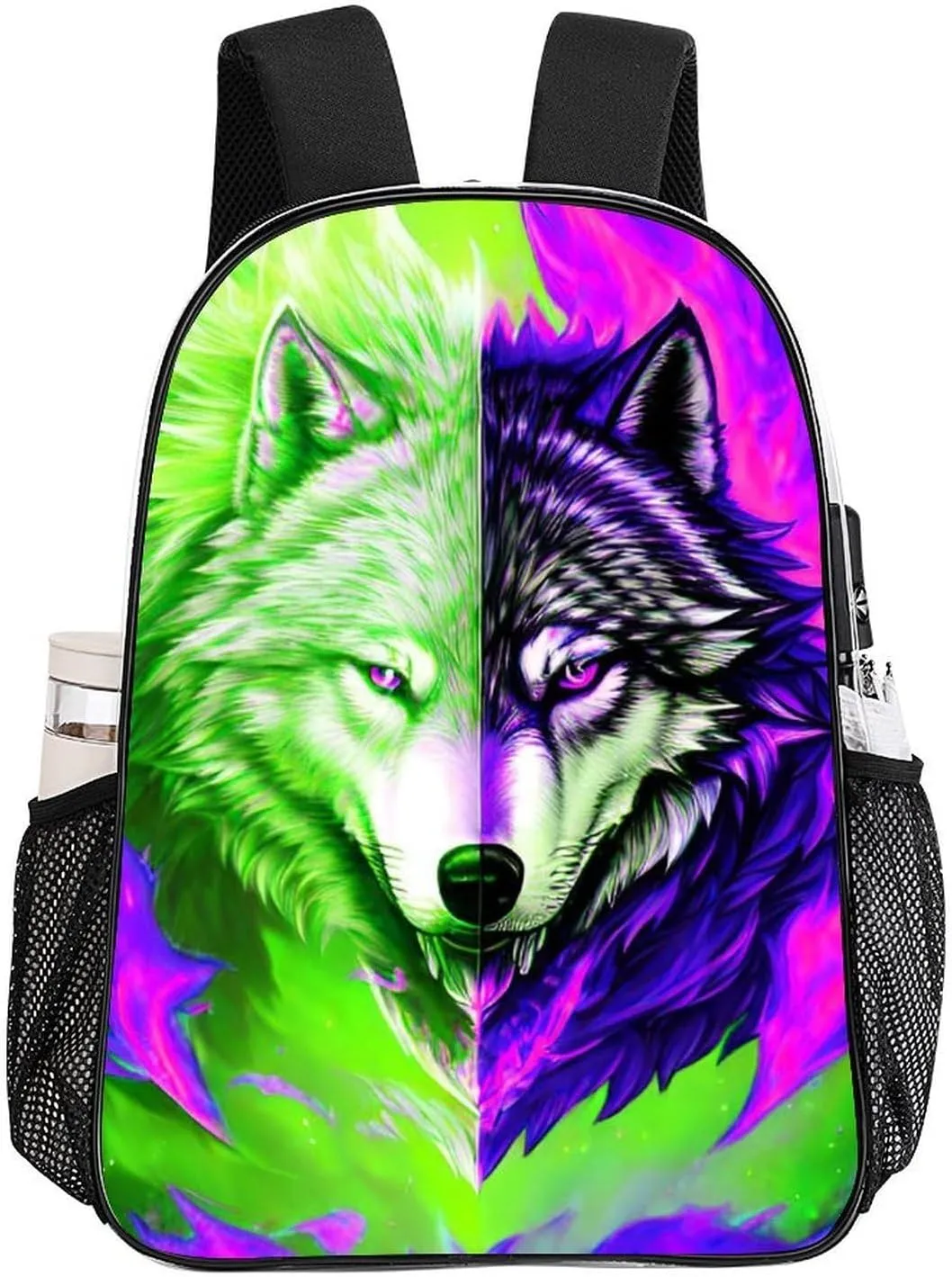 Lightweight Rucksacks for Camping Picnic Cycling - Large Capacity Multipurpose Transparent Carry On Bag, Ice And Fire Flaming Cool Wolf Art Travel Hiking & Camping Rucksack