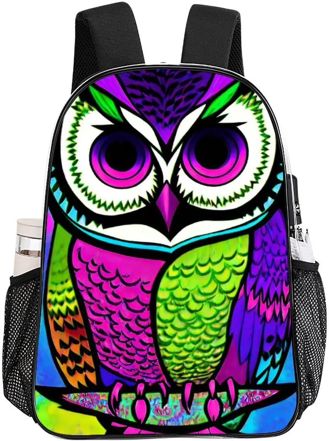 Lightweight Rucksacks for Camping Picnic Cycling - Large Capacity Multipurpose Transparent Carry On Bag, Trippy Owl Abstract Art Travel Hiking & Camping Rucksack