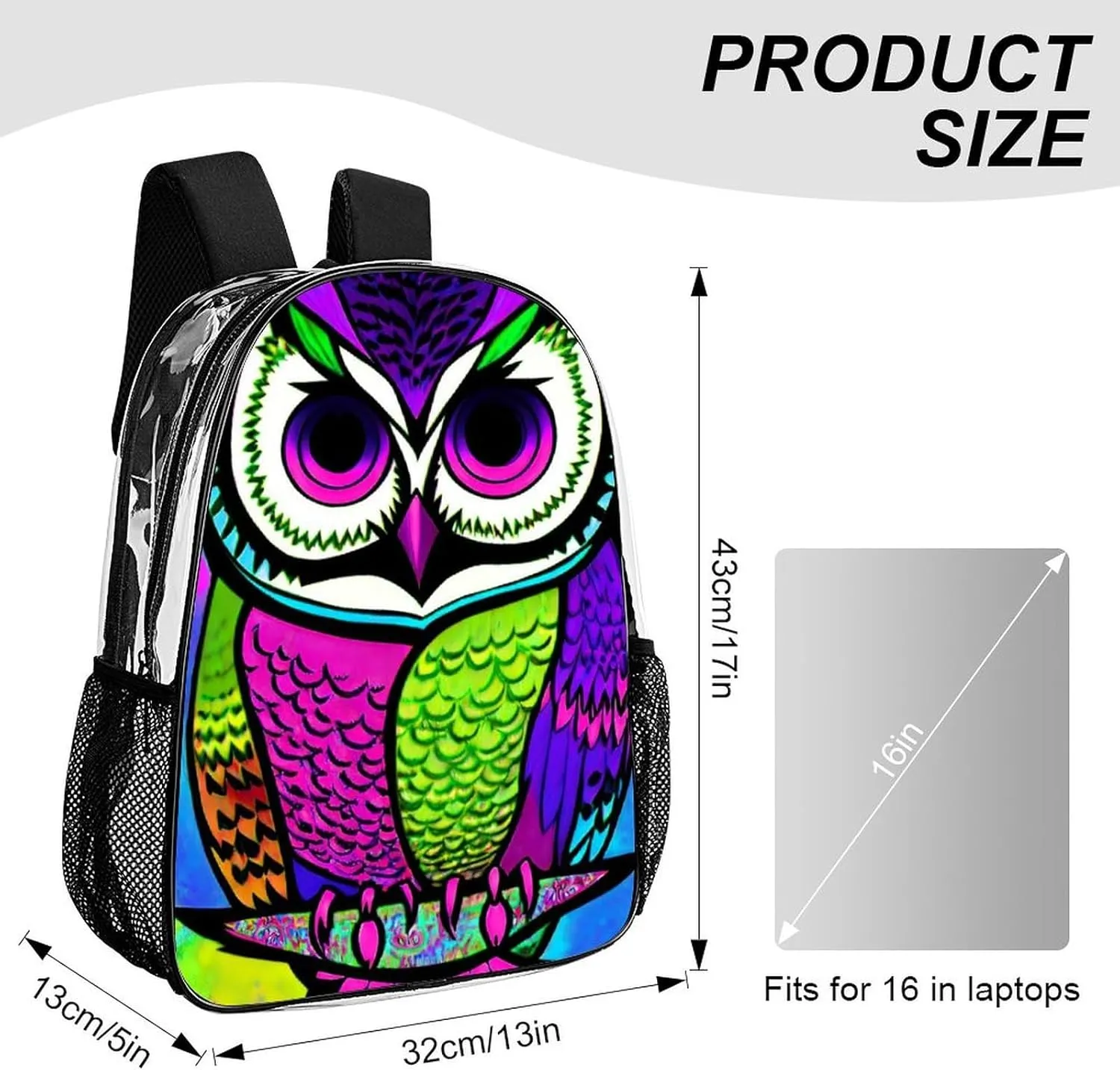 Lightweight Rucksacks for Camping Picnic Cycling - Large Capacity Multipurpose Transparent Carry On Bag, Trippy Owl Abstract Art Travel Hiking & Camping Rucksack