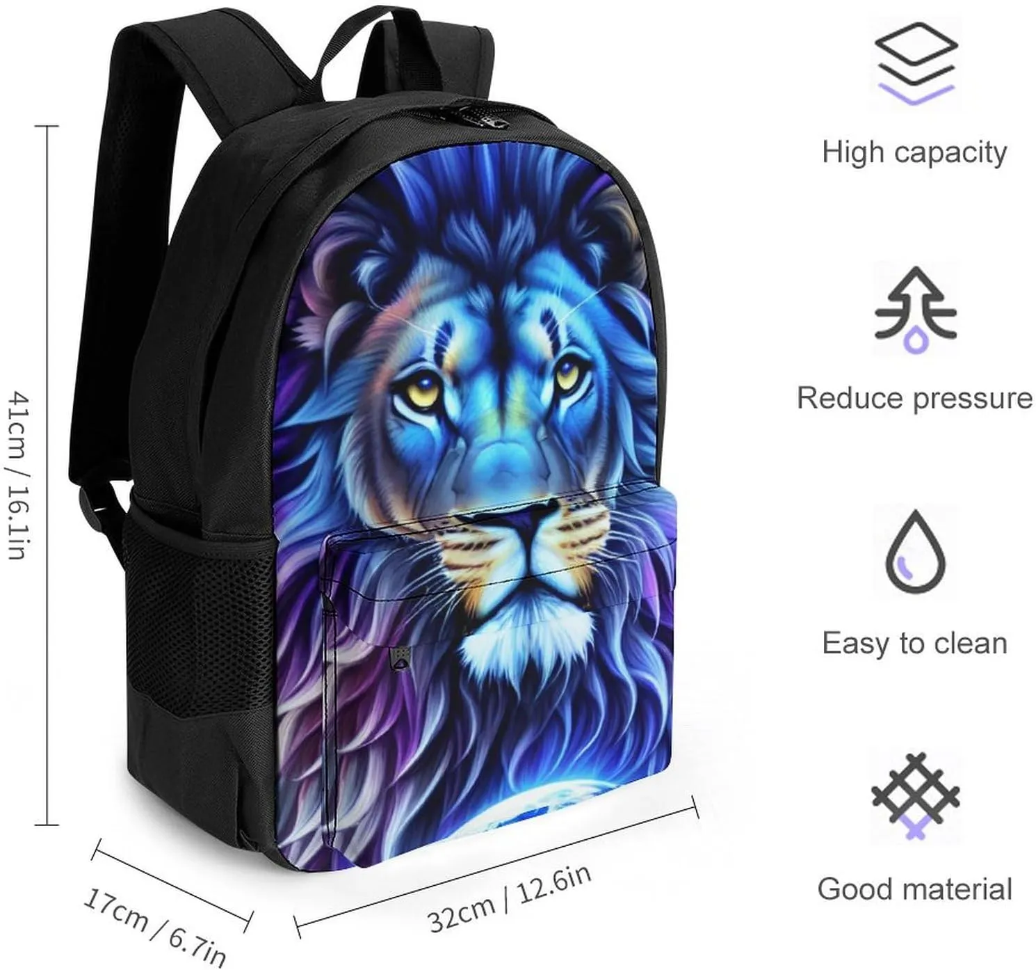 Lightweight Rucksacks for Camping Picnic Walking Cycling - Large Capacity Multipurpose Anti-Theft Carry On Bag, Cool Lion In The Universe Surreal Style Art Travel Hiking & Camping Rucksack