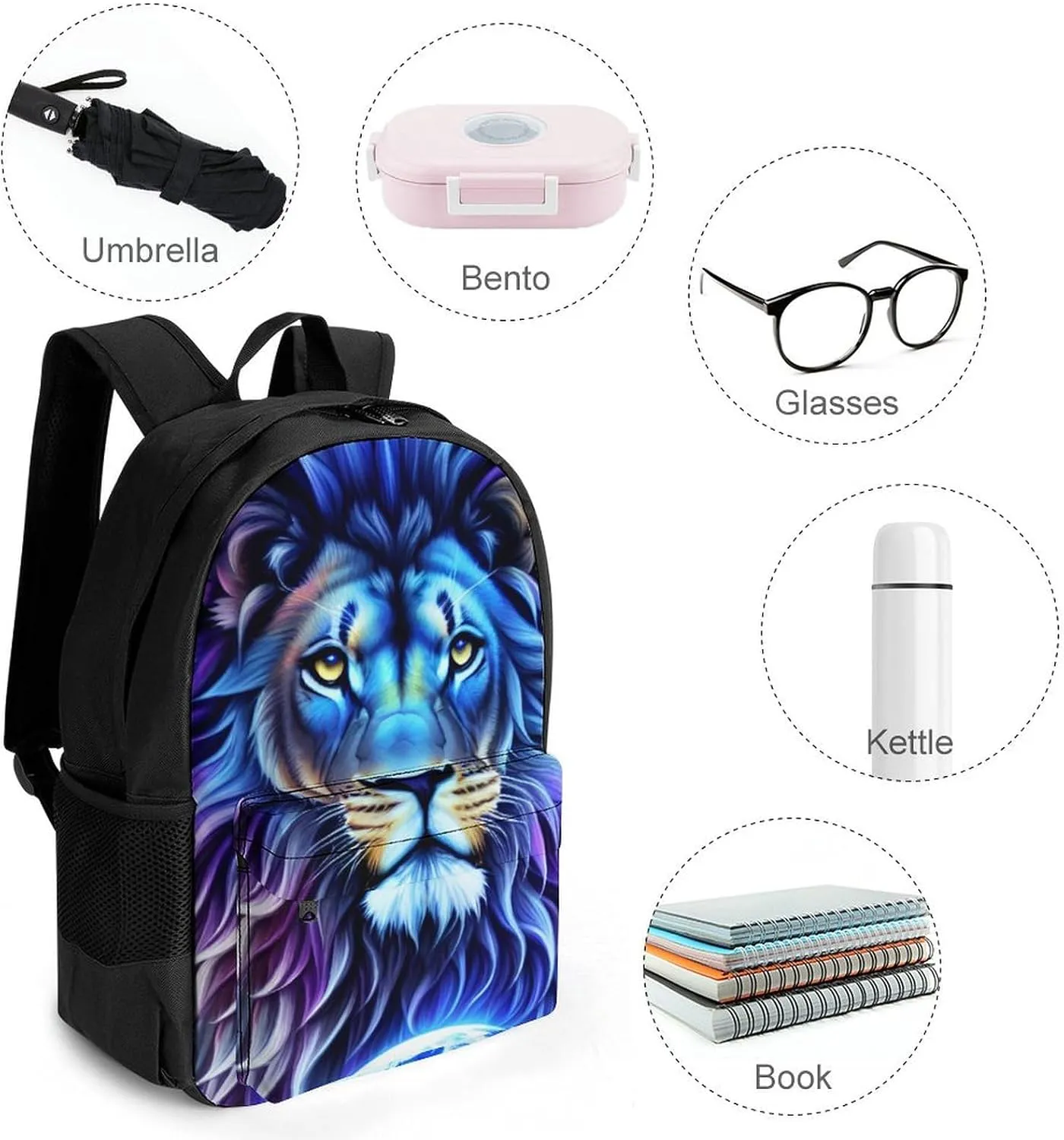 Lightweight Rucksacks for Camping Picnic Walking Cycling - Large Capacity Multipurpose Anti-Theft Carry On Bag, Cool Lion In The Universe Surreal Style Art Travel Hiking & Camping Rucksack