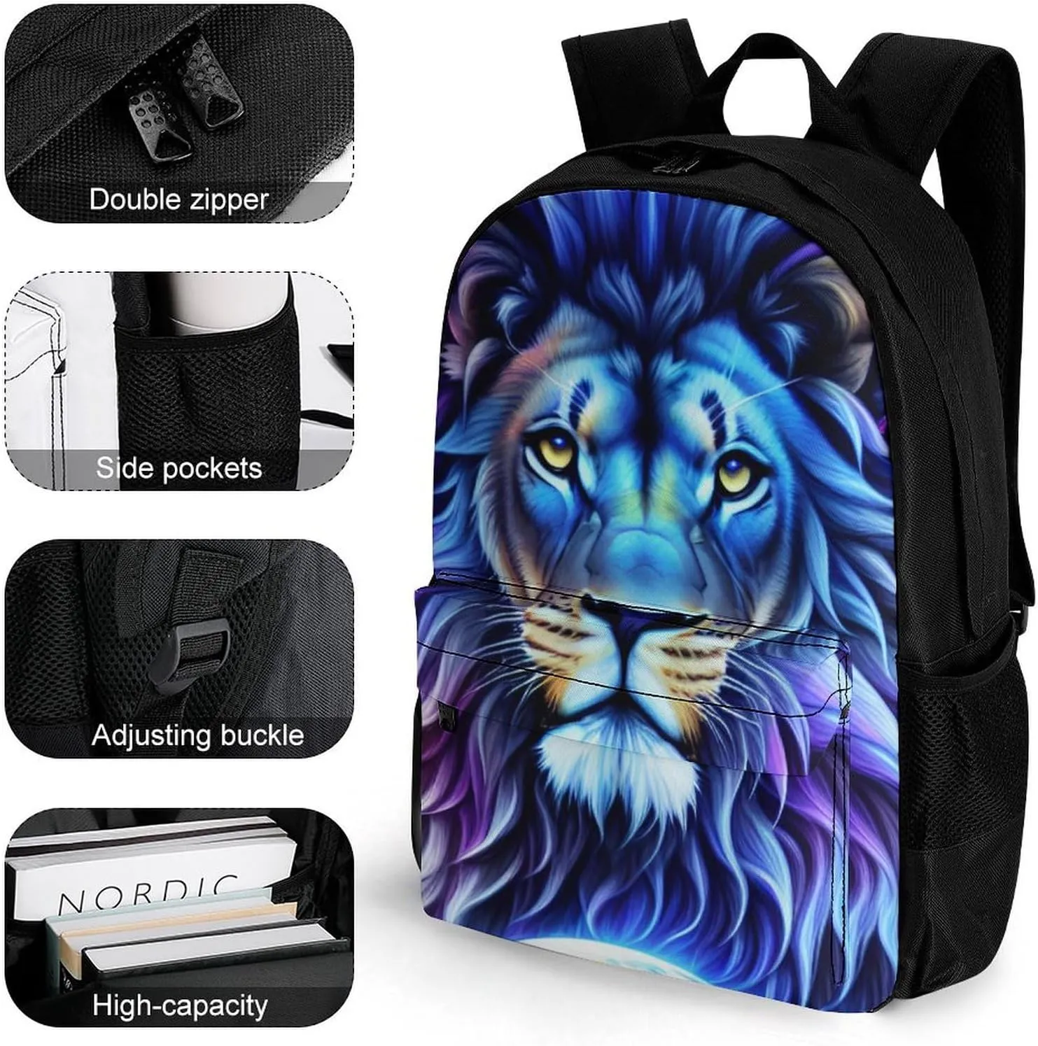 Lightweight Rucksacks for Camping Picnic Walking Cycling - Large Capacity Multipurpose Anti-Theft Carry On Bag, Cool Lion In The Universe Surreal Style Art Travel Hiking & Camping Rucksack