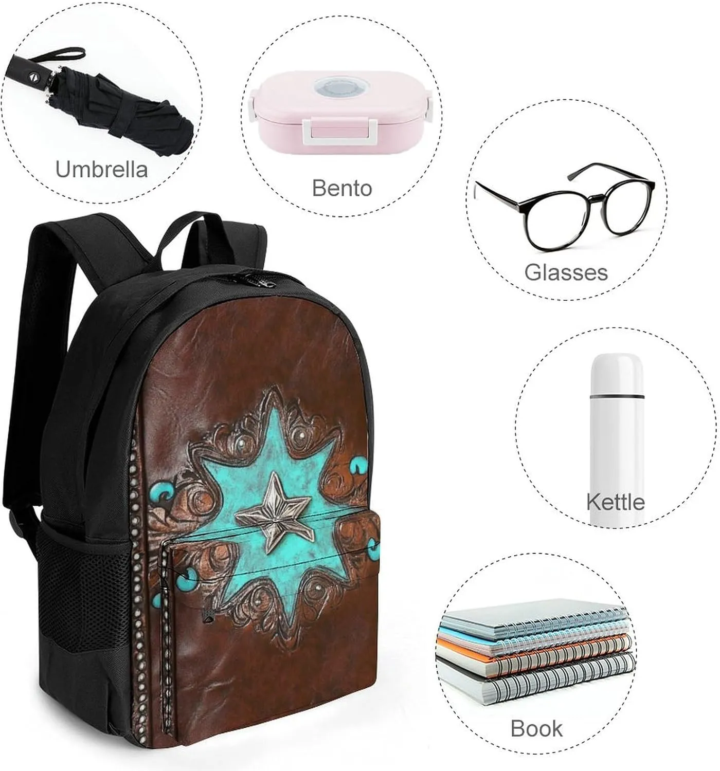 Lightweight Rucksacks for Camping Picnic Walking Cycling - Large Capacity Multipurpose Anti-Theft Carry On Bag, Primitive CowMan Western Country Brown Star Rustic Travel Hiking & Camping Rucksack