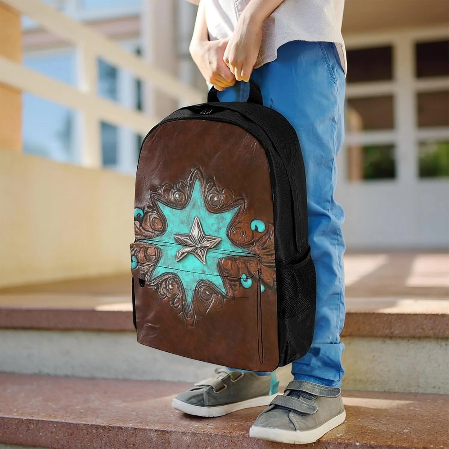 Lightweight Rucksacks for Camping Picnic Walking Cycling - Large Capacity Multipurpose Anti-Theft Carry On Bag, Primitive CowMan Western Country Brown Star Rustic Travel Hiking & Camping Rucksack