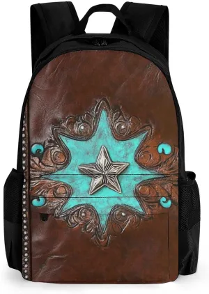 Lightweight Rucksacks for Camping Picnic Walking Cycling - Large Capacity Multipurpose Anti-Theft Carry On Bag, Primitive CowMan Western Country Brown Star Rustic Travel Hiking & Camping Rucksack