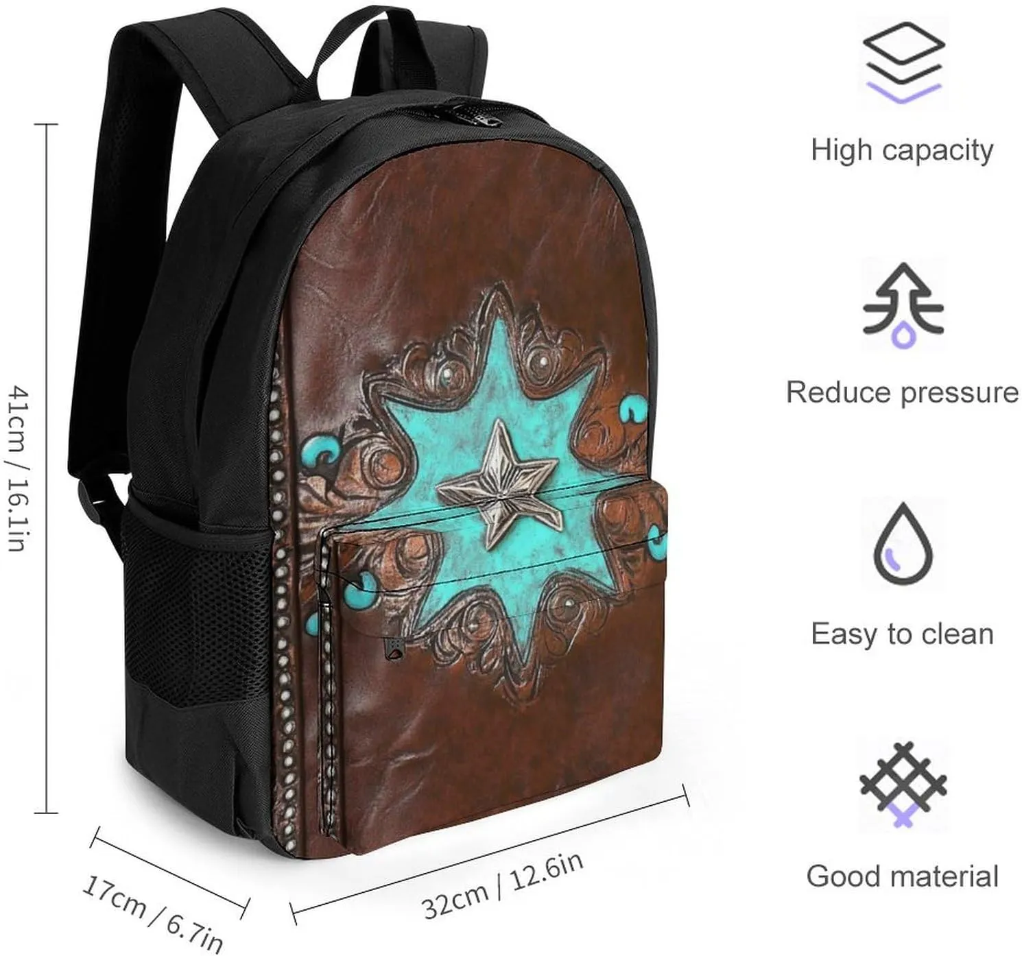 Lightweight Rucksacks for Camping Picnic Walking Cycling - Large Capacity Multipurpose Anti-Theft Carry On Bag, Primitive CowMan Western Country Brown Star Rustic Travel Hiking & Camping Rucksack
