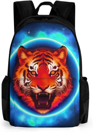 Lightweight Rucksacks for Camping Picnic Walking Cycling - Large Capacity Multipurpose Anti-Theft Carry On Bag, Space Tiger Psychedelic Blue Fire Art Travel Hiking & Camping Rucksack