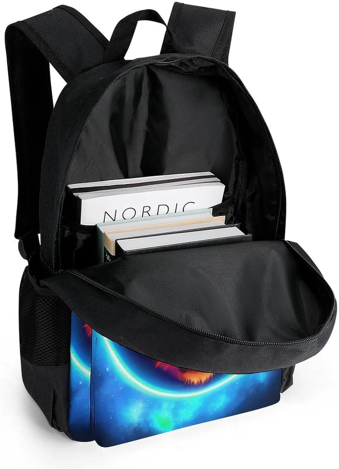 Lightweight Rucksacks for Camping Picnic Walking Cycling - Large Capacity Multipurpose Anti-Theft Carry On Bag, Space Tiger Psychedelic Blue Fire Art Travel Hiking & Camping Rucksack