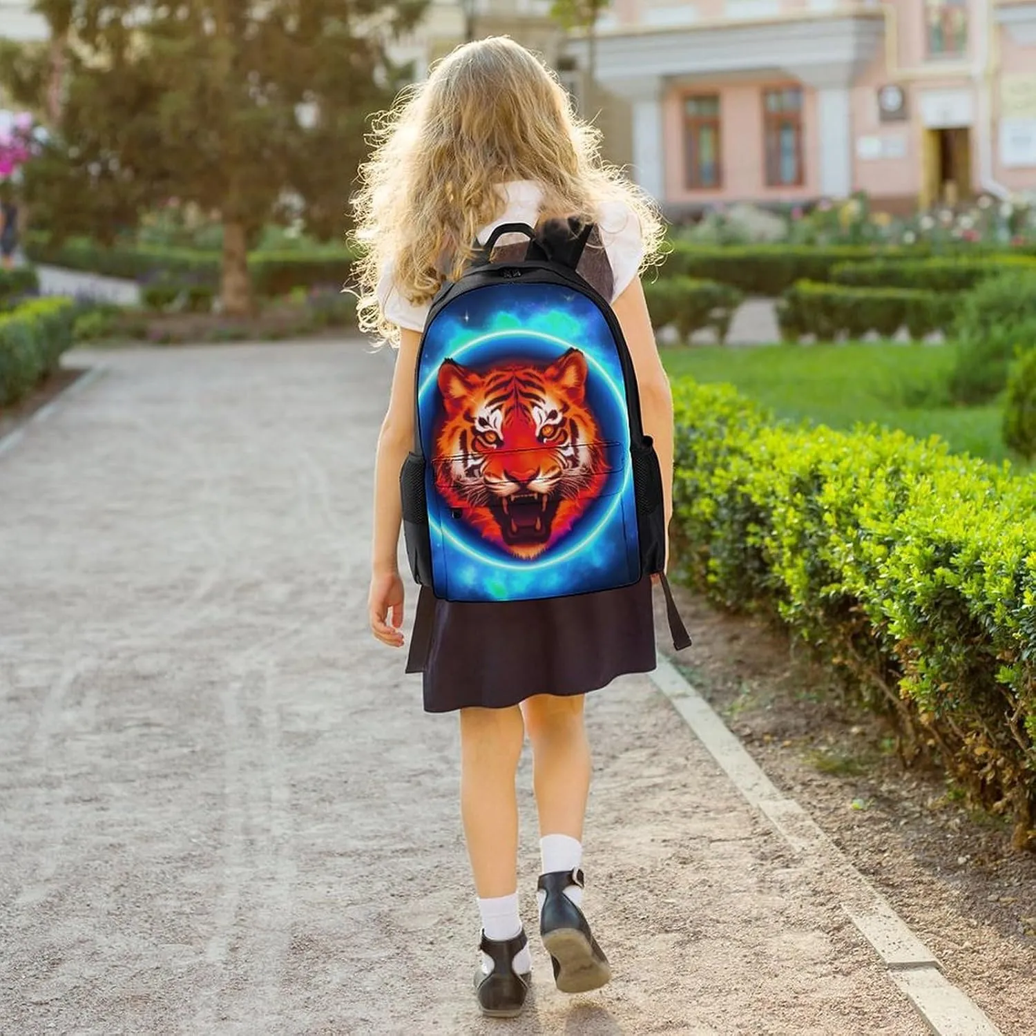 Lightweight Rucksacks for Camping Picnic Walking Cycling - Large Capacity Multipurpose Anti-Theft Carry On Bag, Space Tiger Psychedelic Blue Fire Art Travel Hiking & Camping Rucksack