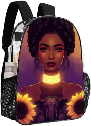 Lightweight Rucksacks for Climbing Outdoors Walking Cycling - Large Capacity Transparent Multipurpose Carry On Bag, African American Black Woman woman Painting Sunflower Camping Outdoor Backpack
