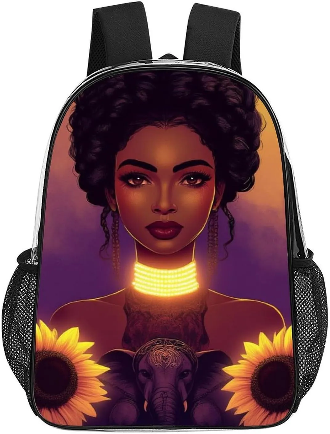 Lightweight Rucksacks for Climbing Outdoors Walking Cycling - Large Capacity Transparent Multipurpose Carry On Bag, African American Black Woman woman Painting Sunflower Camping Outdoor Backpack