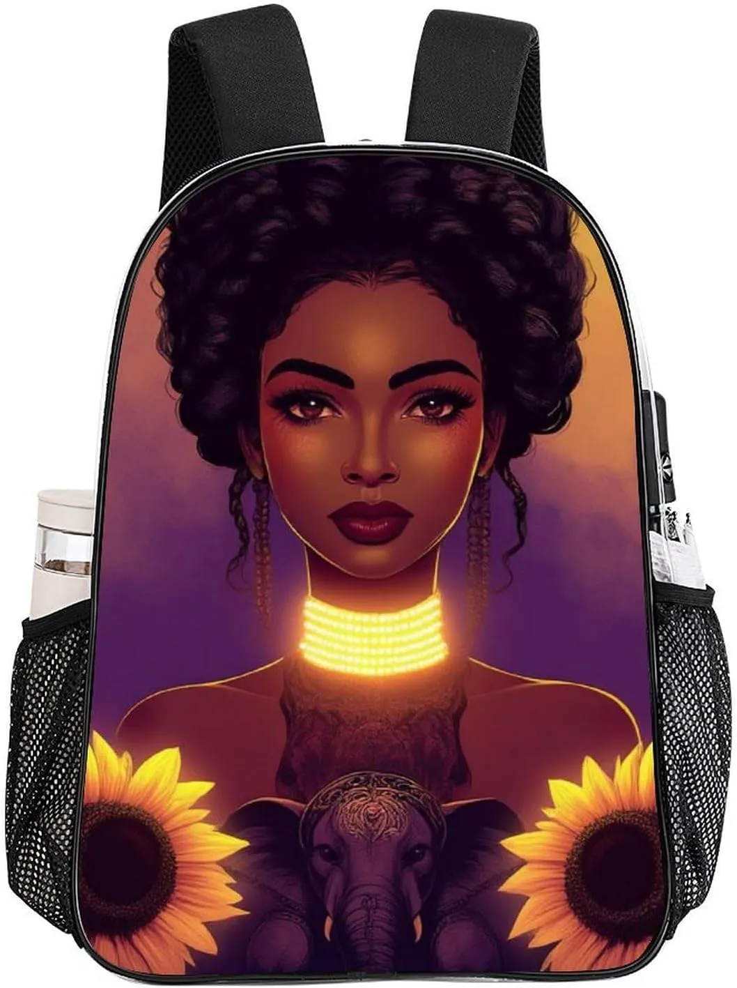 Lightweight Rucksacks for Climbing Outdoors Walking Cycling - Large Capacity Transparent Multipurpose Carry On Bag, African American Black Woman woman Painting Sunflower Camping Outdoor Backpack