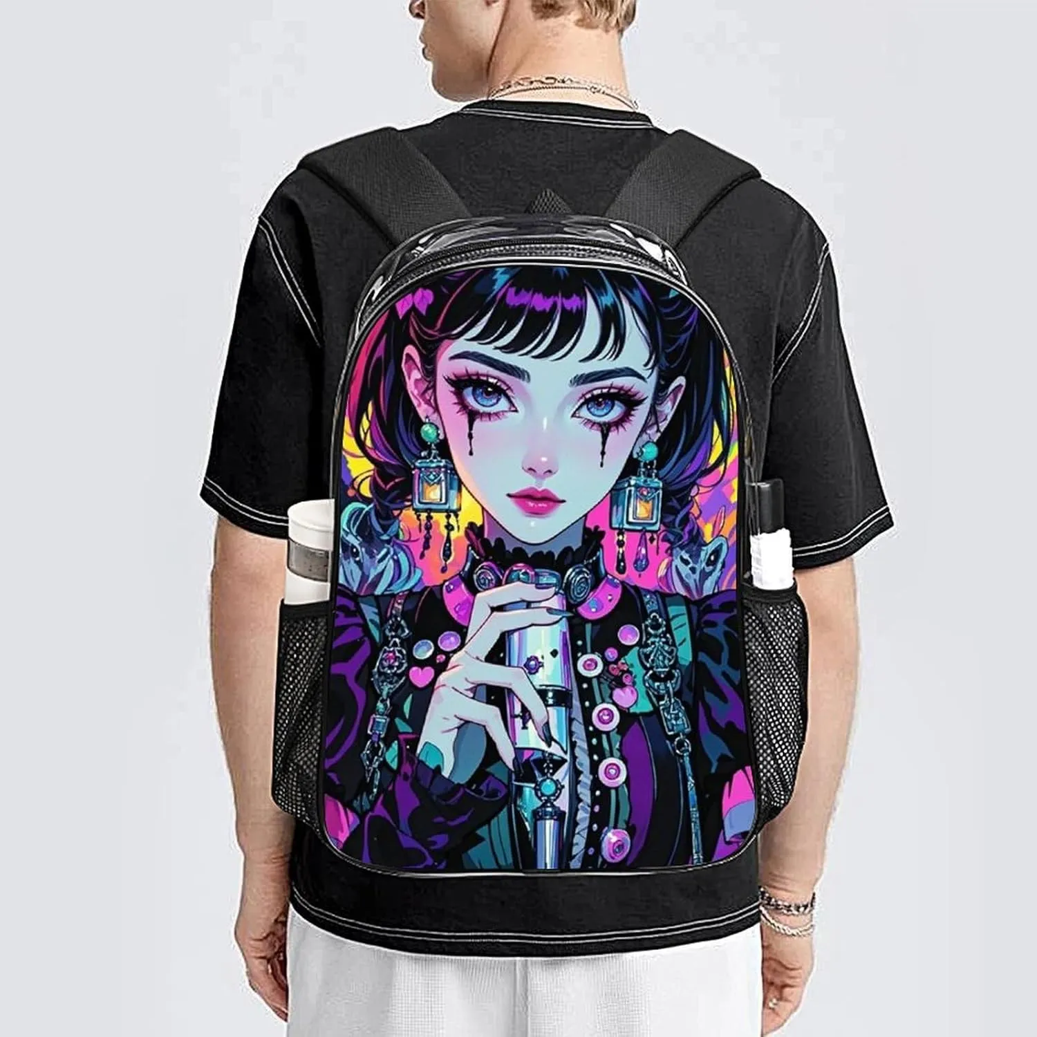 Lightweight Rucksacks for Climbing Outdoors Walking Cycling - Large Capacity Transparent Multipurpose Carry On Bag, Beautiful Gothic Women Neon Art Camping Outdoor Backpack