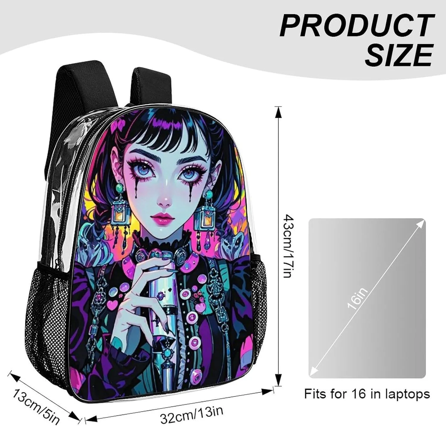 Lightweight Rucksacks for Climbing Outdoors Walking Cycling - Large Capacity Transparent Multipurpose Carry On Bag, Beautiful Gothic Women Neon Art Camping Outdoor Backpack