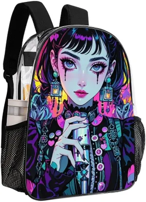 Lightweight Rucksacks for Climbing Outdoors Walking Cycling - Large Capacity Transparent Multipurpose Carry On Bag, Beautiful Gothic Women Neon Art Camping Outdoor Backpack