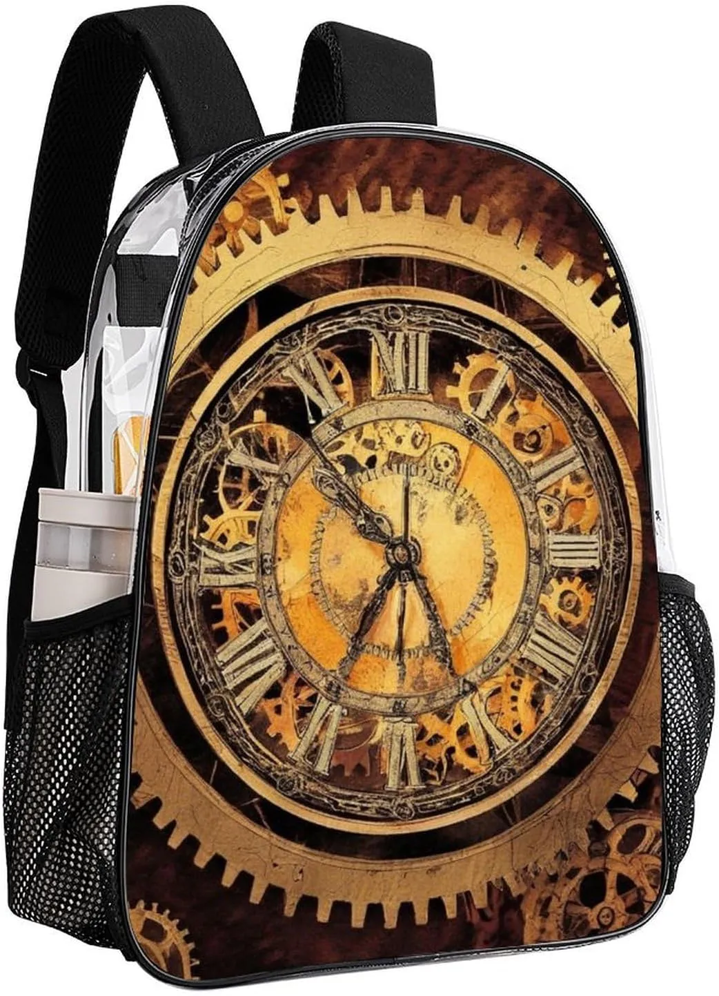 Lightweight Rucksacks for Climbing Outdoors Walking Cycling - Large Capacity Transparent Multipurpose Carry On Bag, Cool Steampunk Gears Camping Outdoor Backpack