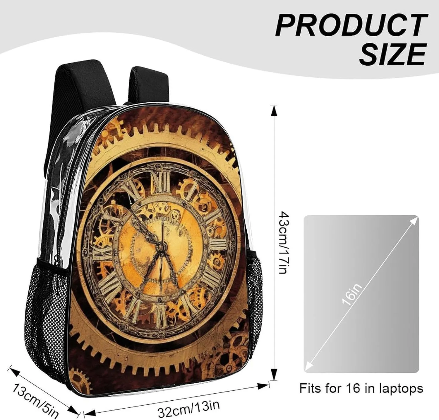 Lightweight Rucksacks for Climbing Outdoors Walking Cycling - Large Capacity Transparent Multipurpose Carry On Bag, Cool Steampunk Gears Camping Outdoor Backpack