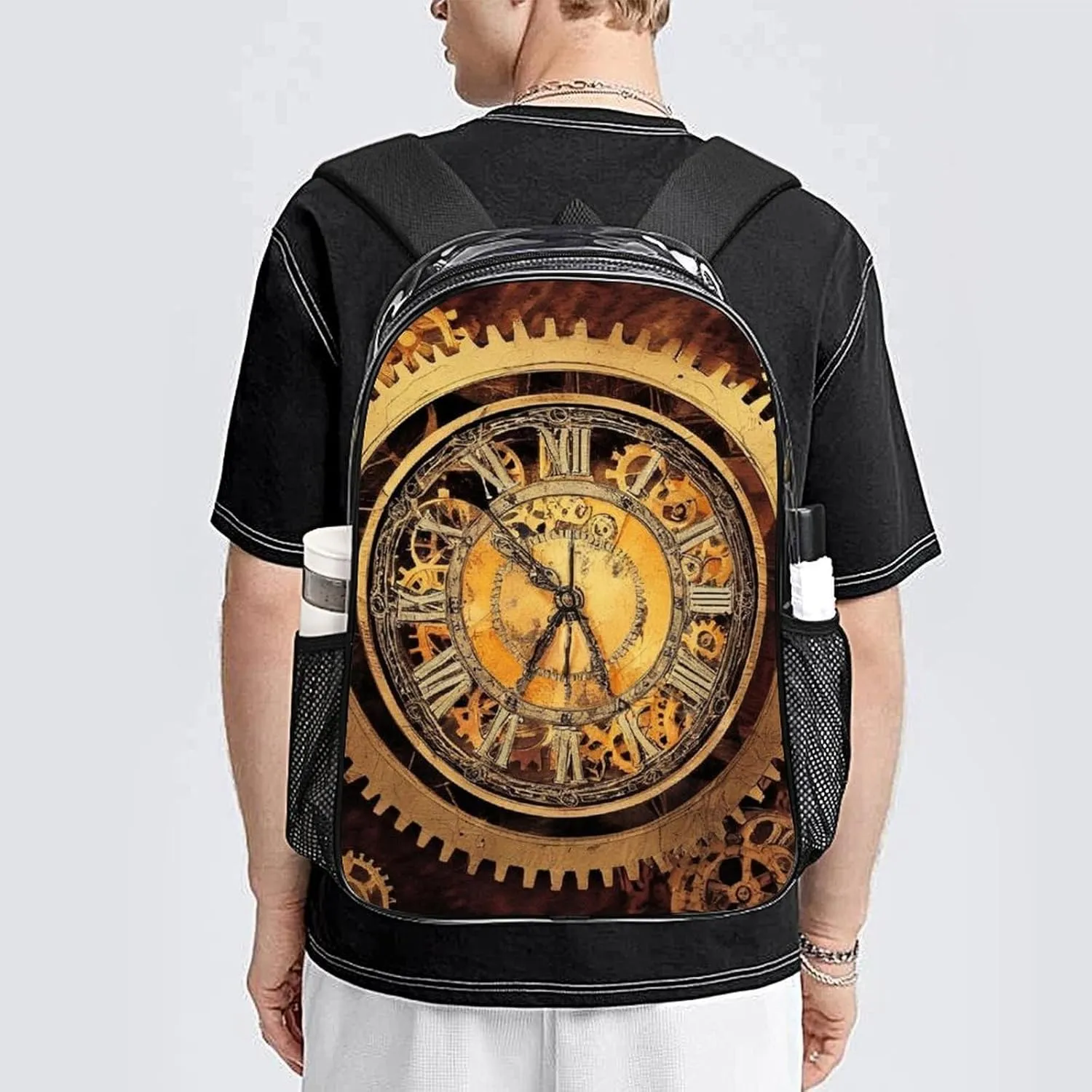 Lightweight Rucksacks for Climbing Outdoors Walking Cycling - Large Capacity Transparent Multipurpose Carry On Bag, Cool Steampunk Gears Camping Outdoor Backpack