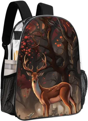 Lightweight Rucksacks for Climbing Outdoors Walking Cycling - Large Capacity Transparent Multipurpose Carry On Bag, Deer Art Camping Outdoor Backpack