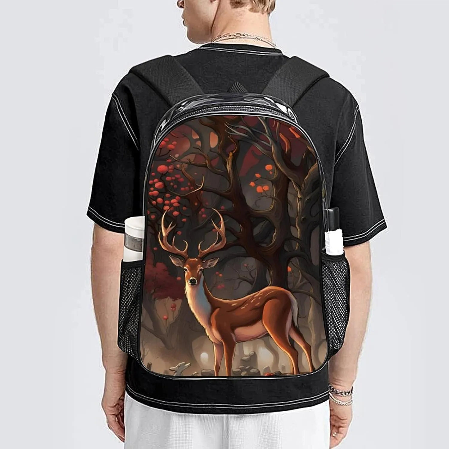 Lightweight Rucksacks for Climbing Outdoors Walking Cycling - Large Capacity Transparent Multipurpose Carry On Bag, Deer Art Camping Outdoor Backpack