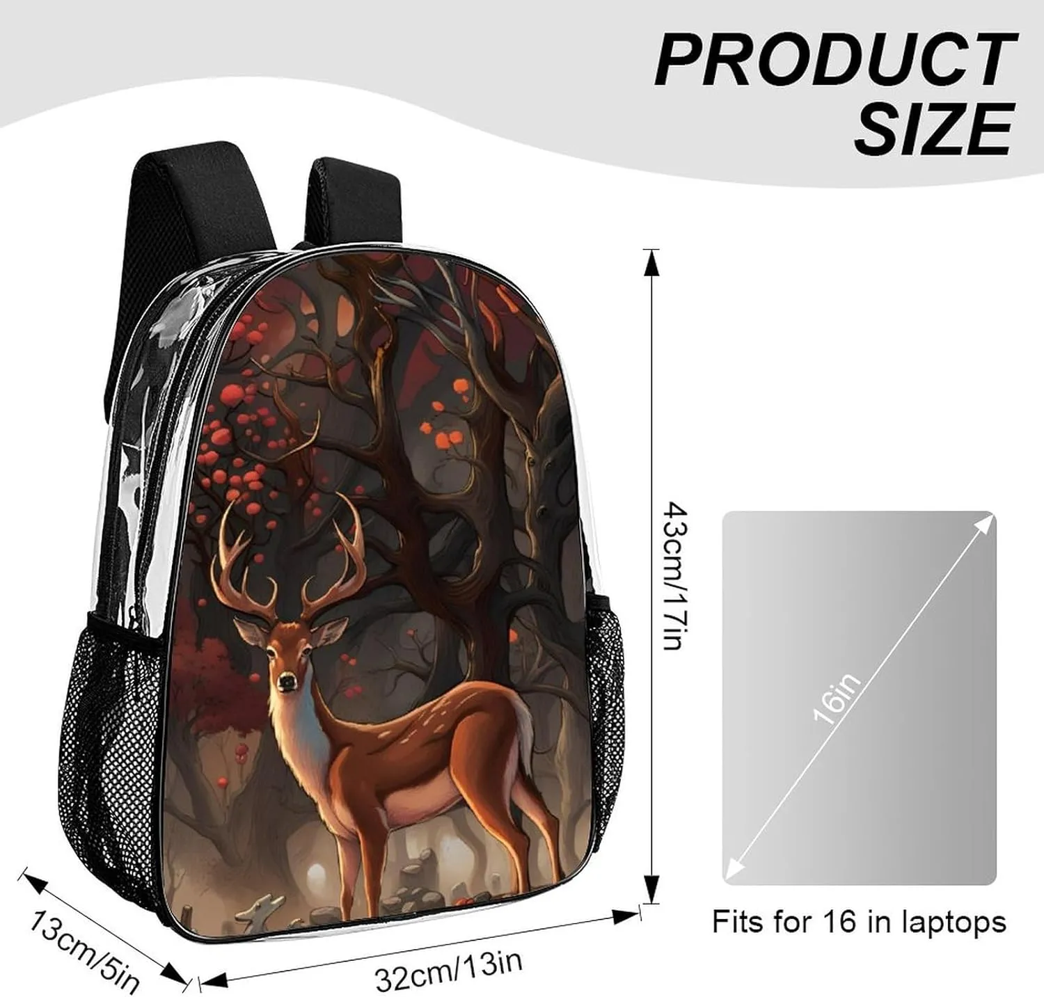 Lightweight Rucksacks for Climbing Outdoors Walking Cycling - Large Capacity Transparent Multipurpose Carry On Bag, Deer Art Camping Outdoor Backpack