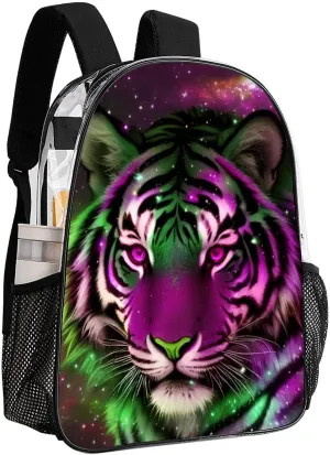 Lightweight Rucksacks for Climbing Outdoors Walking Cycling - Large Capacity Transparent Multipurpose Carry On Bag, Mystic Fantasy Galaxy Sky Fantasy Wild Animals Tiger Art Camping Outdoor Backpack