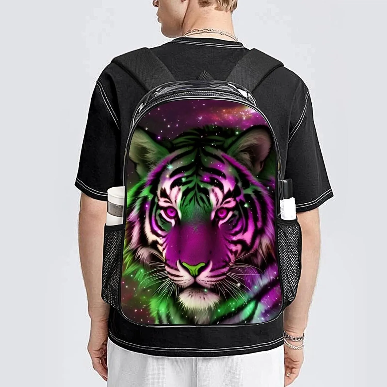 Lightweight Rucksacks for Climbing Outdoors Walking Cycling - Large Capacity Transparent Multipurpose Carry On Bag, Mystic Fantasy Galaxy Sky Fantasy Wild Animals Tiger Art Camping Outdoor Backpack