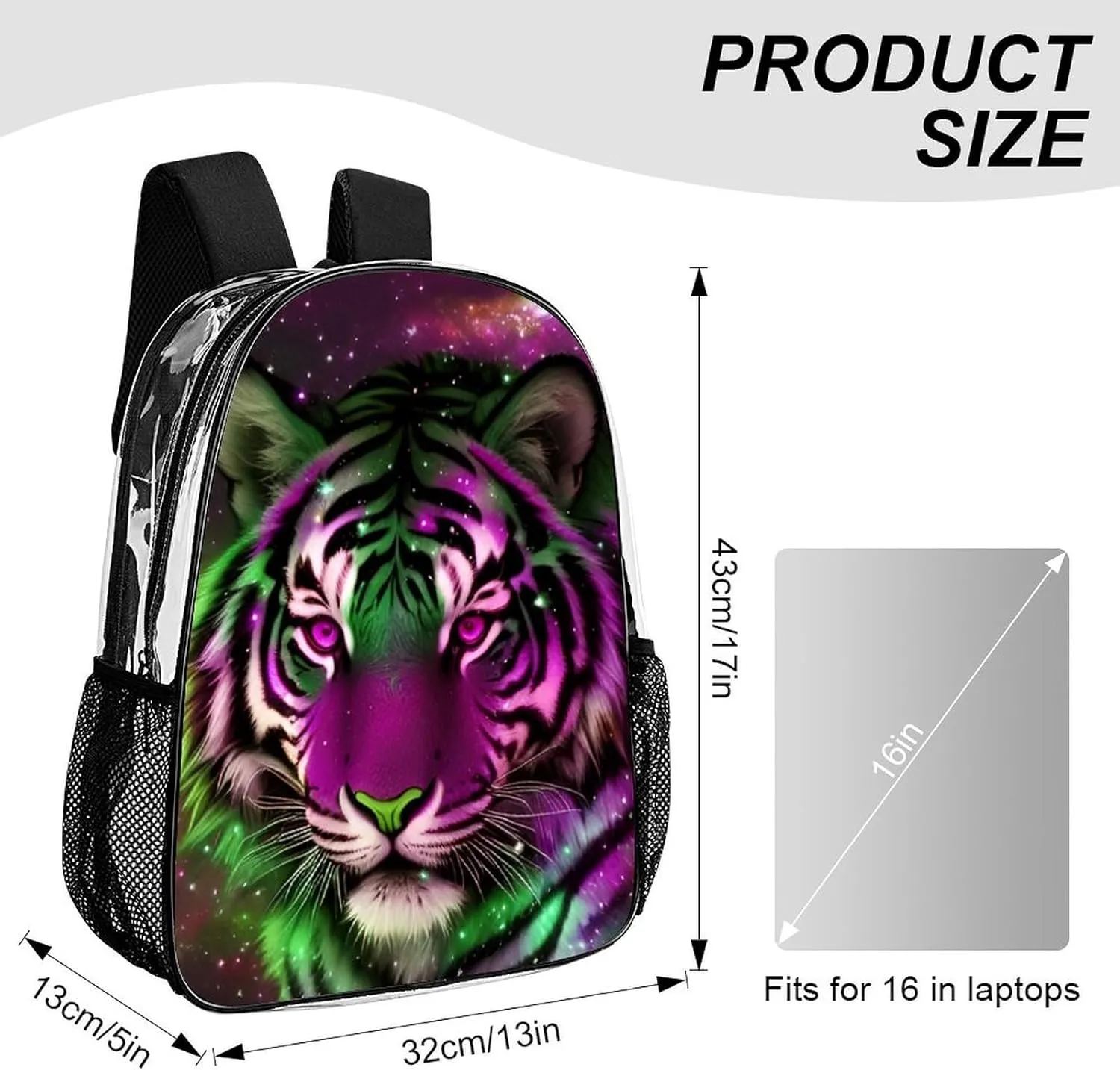 Lightweight Rucksacks for Climbing Outdoors Walking Cycling - Large Capacity Transparent Multipurpose Carry On Bag, Mystic Fantasy Galaxy Sky Fantasy Wild Animals Tiger Art Camping Outdoor Backpack
