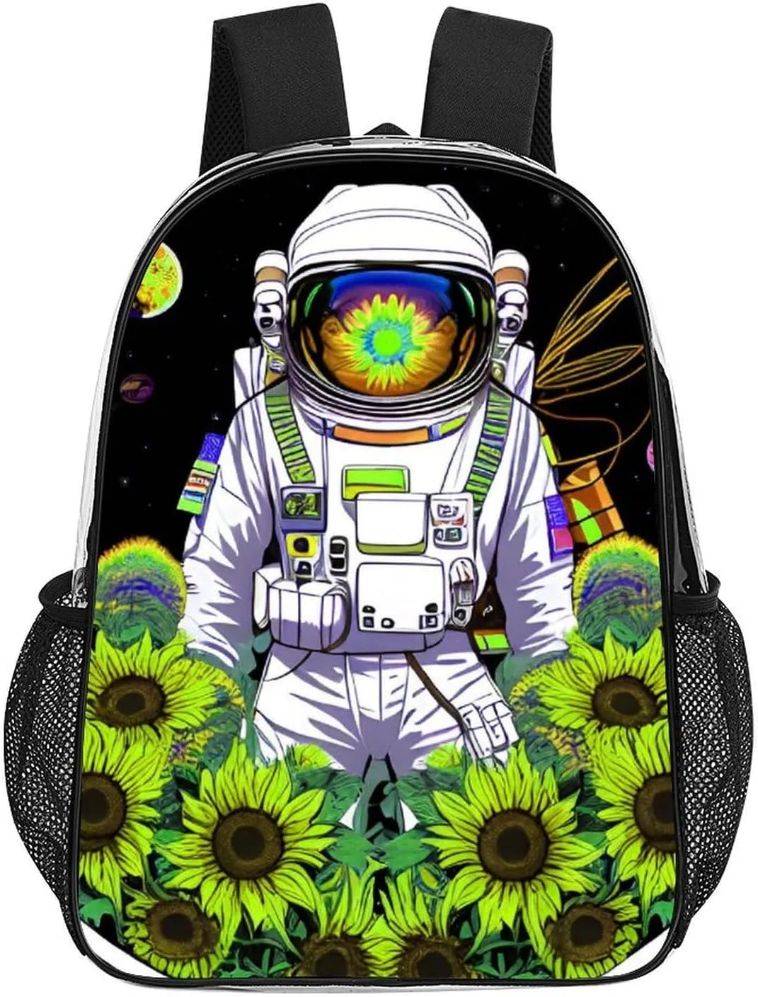 Lightweight Rucksacks for Climbing Outdoors Walking Cycling - Large Capacity Transparent Multipurpose Carry On Bag, Psychedelic Space Astronaut Sunflower Snake Art Camping Outdoor Backpack