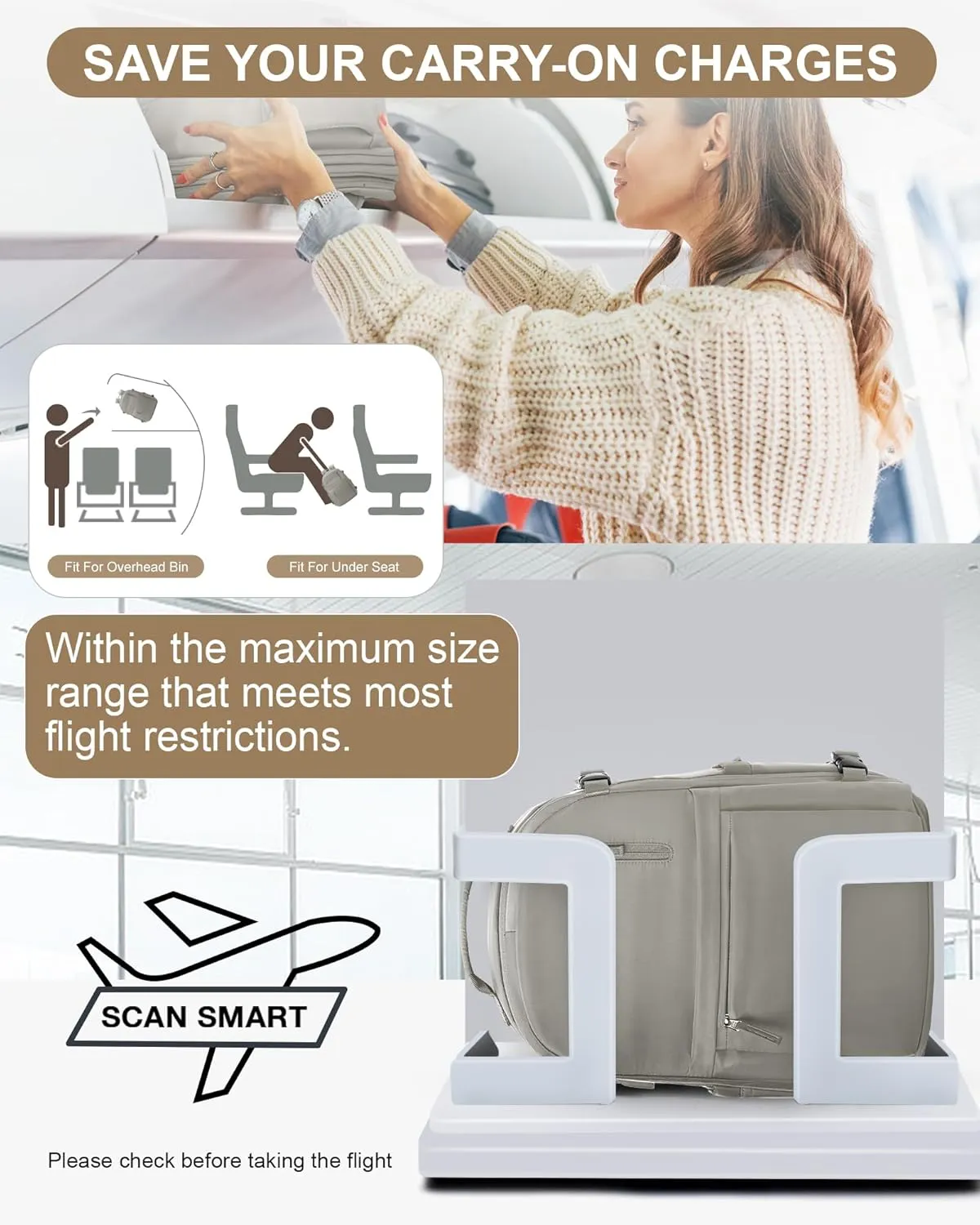 Lightweight Travel Backpack for Women Men Mochila de Viaje Luggage Backpack with USB Charging Port & Shoe Pouch Airline Approved Personal Item Travel Bag Waterproof Utility Backpack(Gray Brown)
