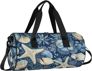 Lightweight Travel Duffle Bag Retro Starfish Seashell Gym Bag for Women Men Stylish Small Duffle Bag for Fitness Yoga Travel Overnight Sport
