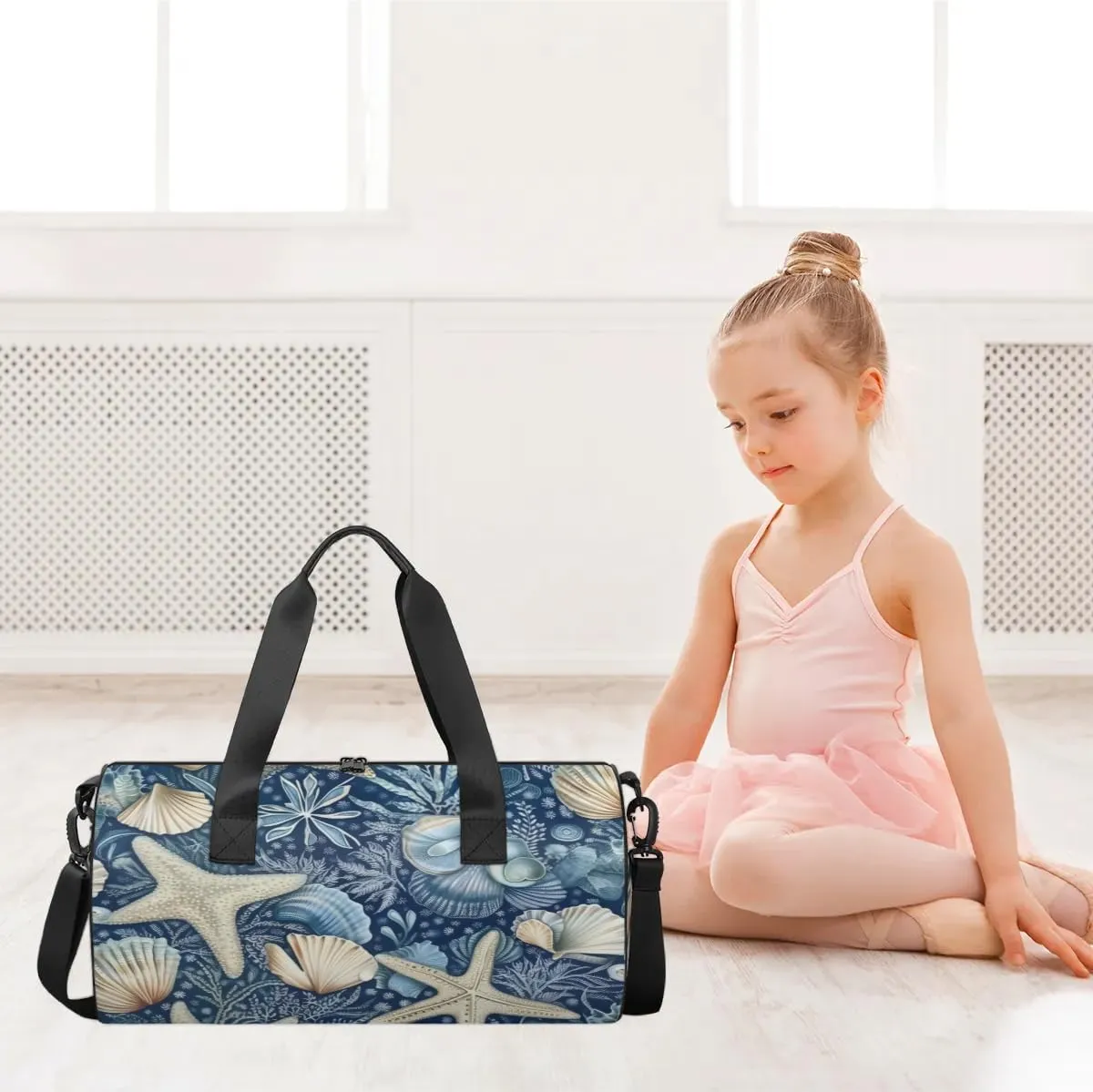 Lightweight Travel Duffle Bag Retro Starfish Seashell Gym Bag for Women Men Stylish Small Duffle Bag for Fitness Yoga Travel Overnight Sport