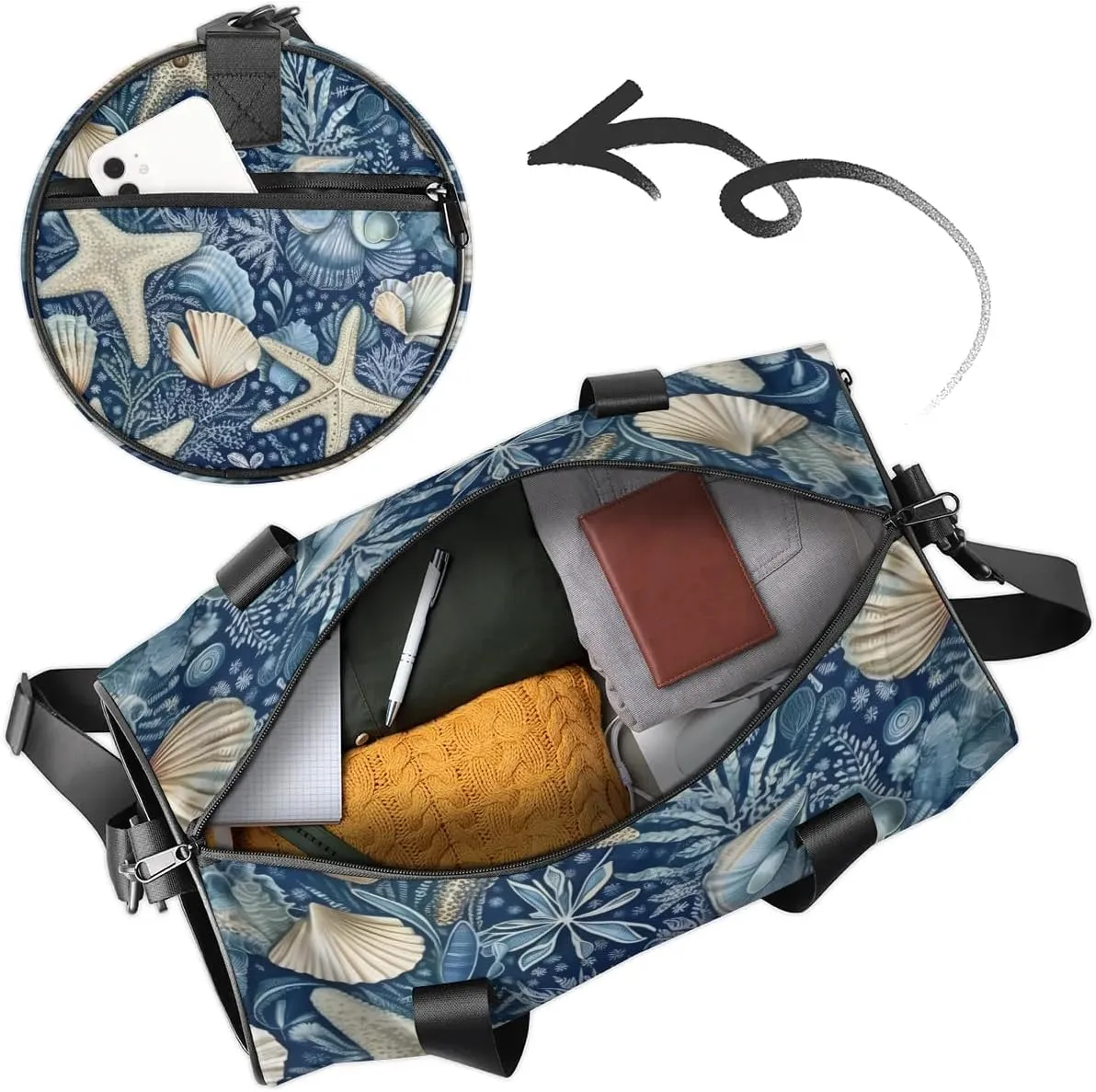 Lightweight Travel Duffle Bag Retro Starfish Seashell Gym Bag for Women Men Stylish Small Duffle Bag for Fitness Yoga Travel Overnight Sport