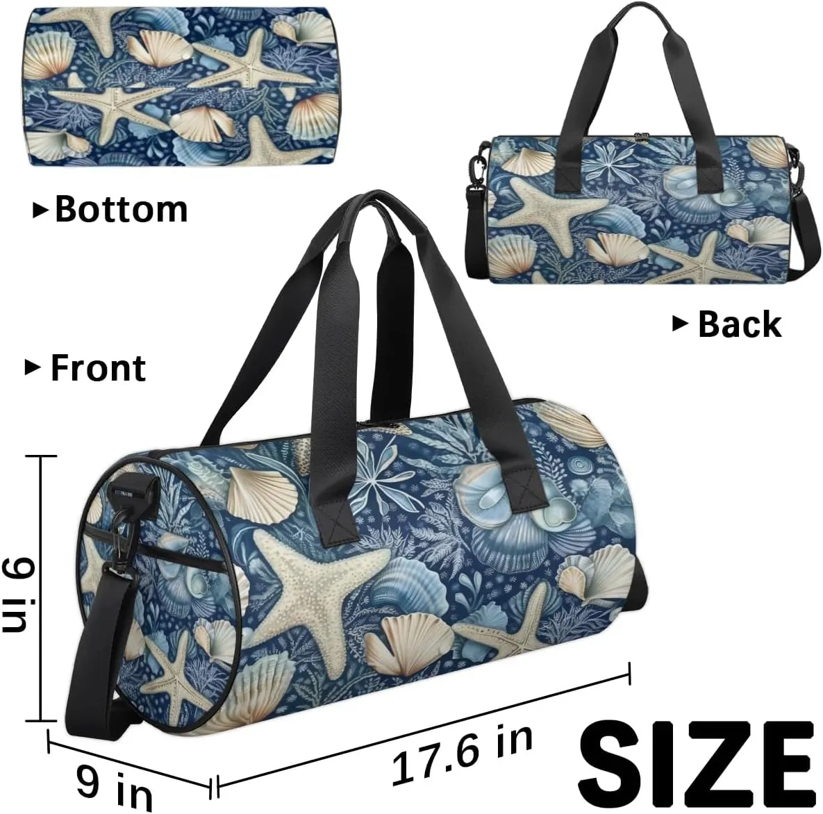 Lightweight Travel Duffle Bag Retro Starfish Seashell Gym Bag for Women Men Stylish Small Duffle Bag for Fitness Yoga Travel Overnight Sport