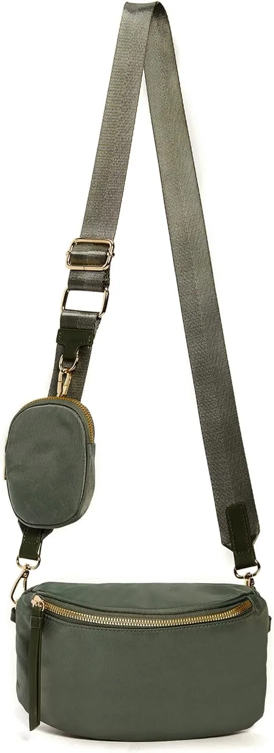 Like Dreams Small Crossbody Bum Bag for Women | Lightweight Nylon Fanny Pack with Detachable Airpods Pouch | Stylish Crossbody Bag (Olive)
