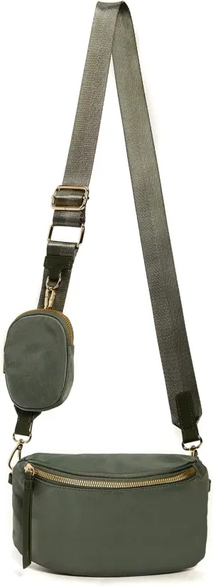 Like Dreams Small Crossbody Bum Bag for Women | Lightweight Nylon Fanny Pack with Detachable Airpods Pouch | Stylish Crossbody Bag (Olive)