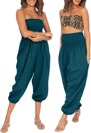 likemary Harem Pants Women Jumpsuits – Romper Pulls Down into Boho Cotton Pants – Petite Capri 2-in-1 Jumper with Pockets