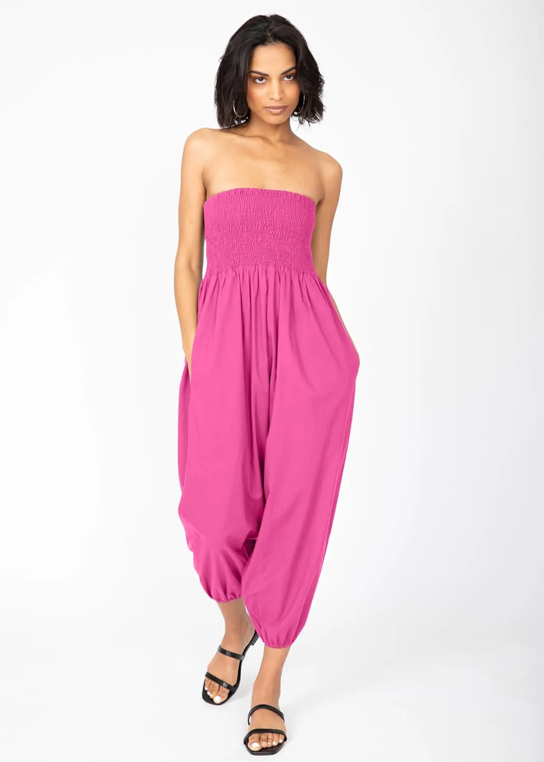 likemary Harem Pants Women Jumpsuits – Romper Pulls Down into Boho Cotton Pants – Petite Capri 2-in-1 Jumper with Pockets