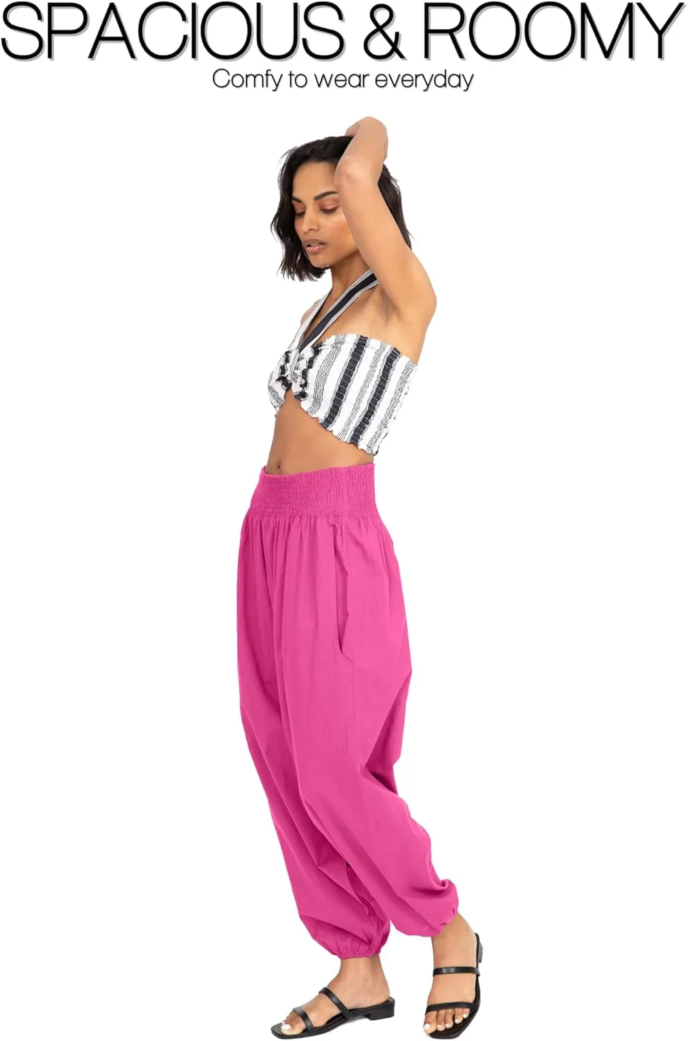 likemary Harem Pants Women Jumpsuits – Romper Pulls Down into Boho Cotton Pants – Petite Capri 2-in-1 Jumper with Pockets
