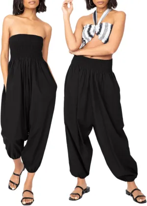 likemary Harem Pants Women Jumpsuits – Romper Pulls Down into Boho Cotton Pants – Petite Capri 2-in-1 Jumper with Pockets