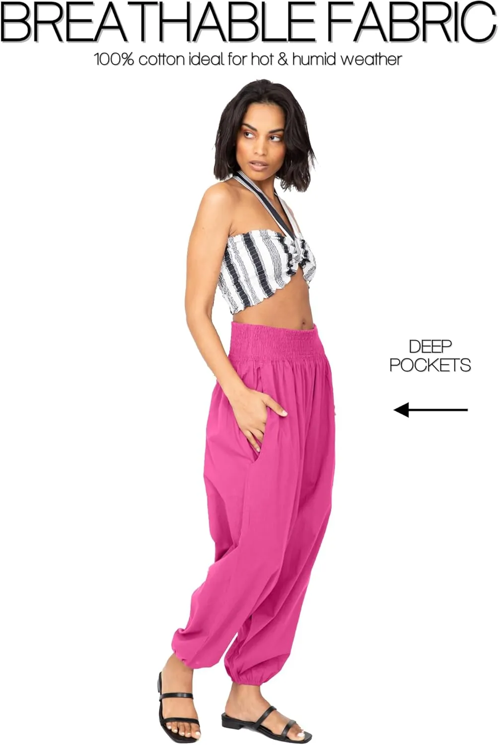 likemary Harem Pants Women Jumpsuits – Romper Pulls Down into Boho Cotton Pants – Petite Capri 2-in-1 Jumper with Pockets