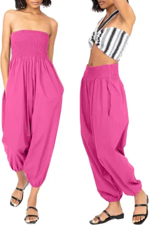 likemary Harem Pants Women Jumpsuits – Romper Pulls Down into Boho Cotton Pants – Petite Capri 2-in-1 Jumper with Pockets