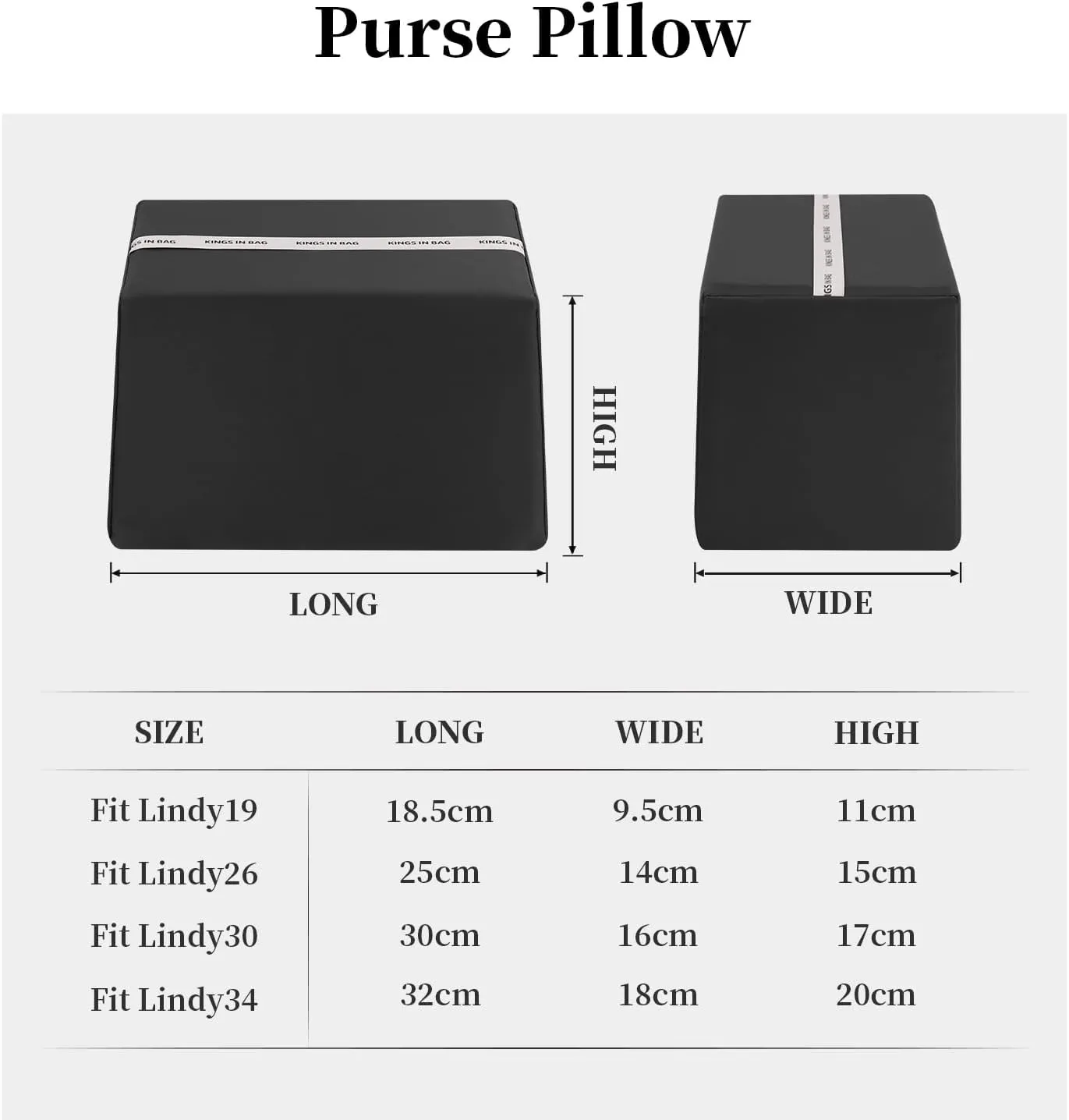 Lindy19 Purse Pillow Insert, Inner Sponge Compatible with Mini Lindy Bags, Luxury Bag Lightweight Shaper with Silky Satins for Women Bags, Soft Memory Foam Inner (Black, Lindy19)