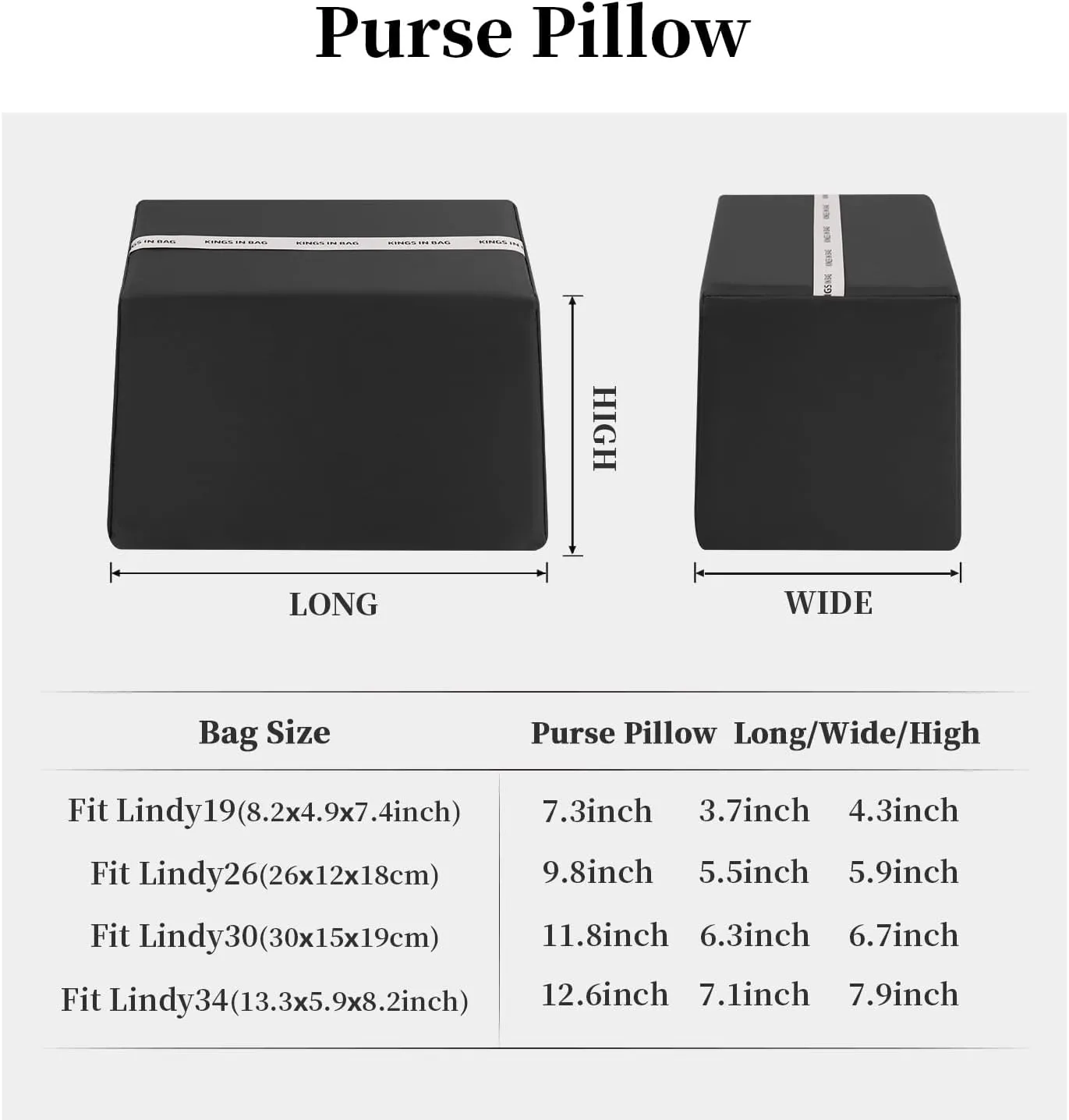 Lindy19 Purse Pillow Insert, Inner Sponge Compatible with Mini Lindy Bags, Luxury Bag Lightweight Shaper with Silky Satins for Women Bags, Soft Memory Foam Inner (Black, Lindy19)
