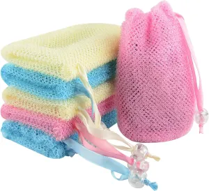 Linkidea 6 Pack Exfoliating Mesh Soap Bag Bulk Pack, Wholesale Multi-Pack, Nylon Bar Soap Saver Pouch with Drawstring, Exfoliator Body Scrubber Soap Pocket Holder for Bath Shower