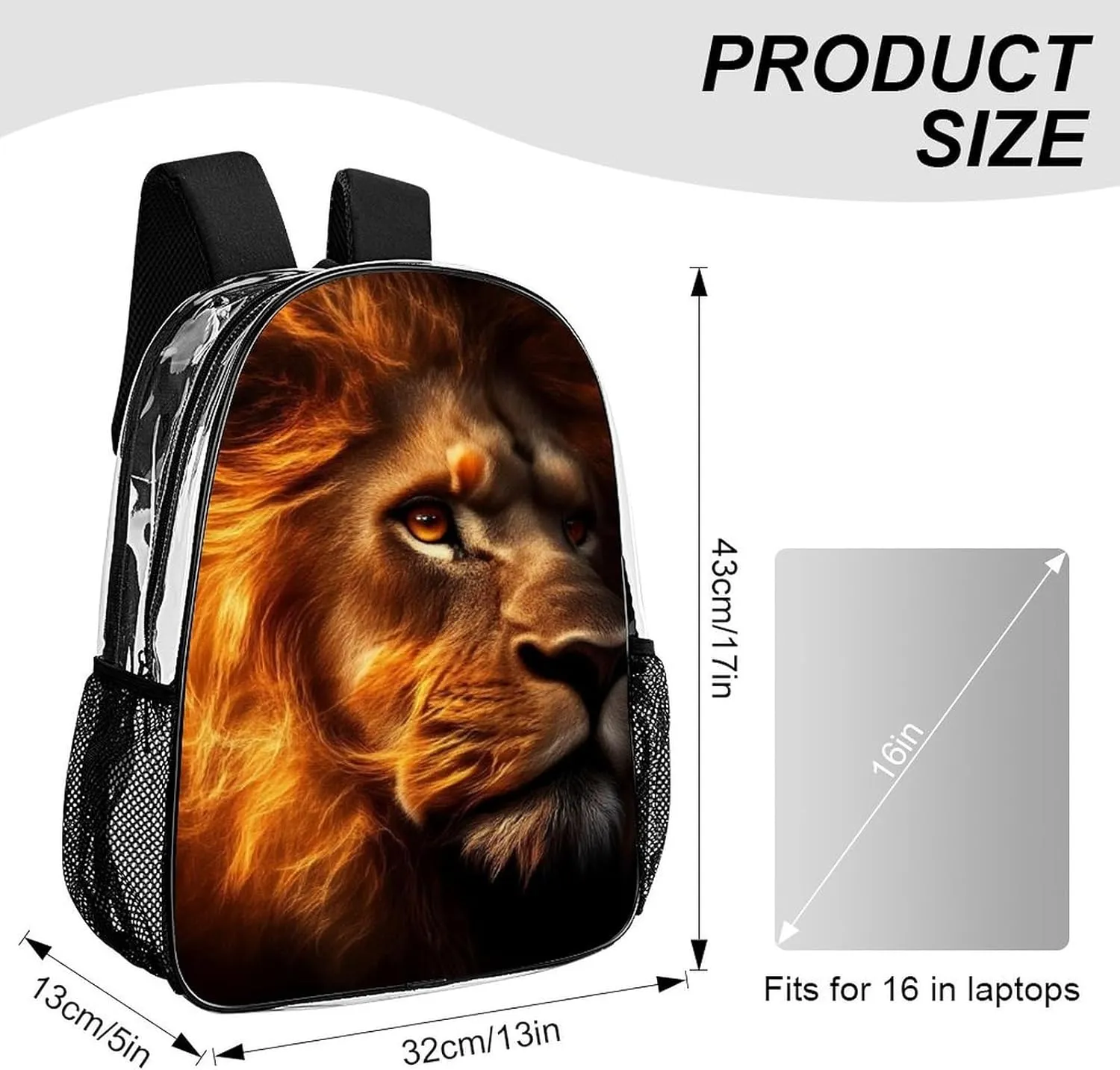 Lion Of Judah Rucksacks Lightweight Multipurpose Anti-Theft Shoulder Bag Large Capacity Business Computer Bag Transparent Bag