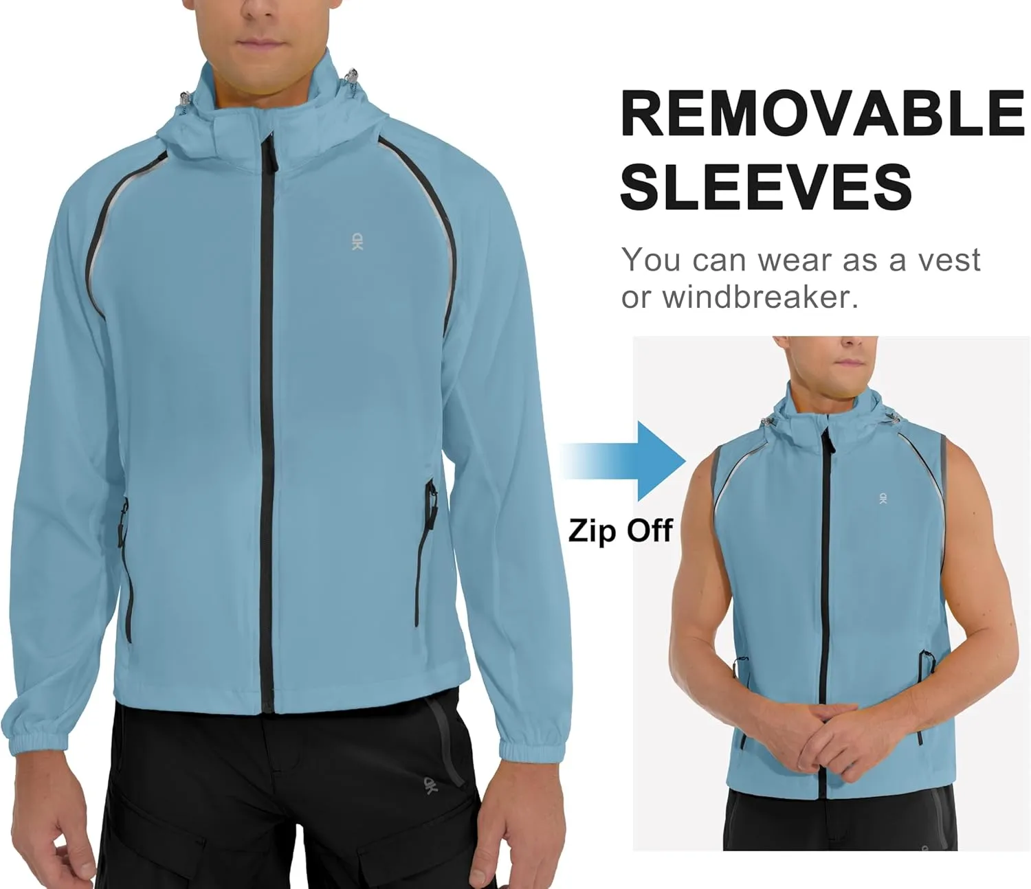 Little Donkey Andy Men's Quick-dry Running Jacket, Convertible UPF 50  Cycling Jacket Windbreaker with Removable Sleeves